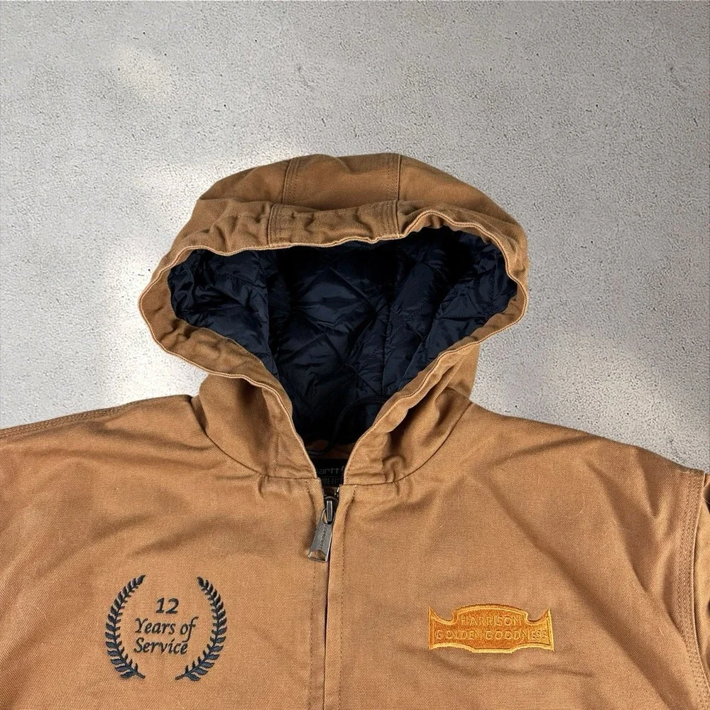 Vintage Y2K Carhartt J130 Jacket Brown Hooded Quilt Lined Sz XL